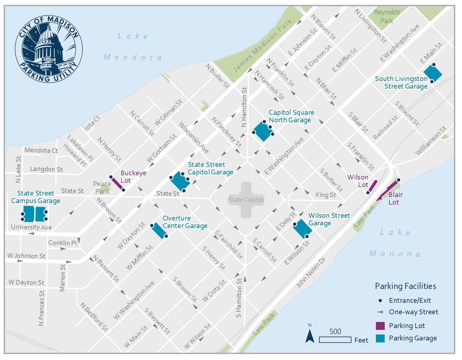 Image of map showing city parking ramps